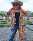 Baha Ranch Vintage Rodeo Poster Button-Up Long Sleeve Shirt Duster Dress