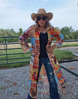Baha Ranch Vintage Rodeo Poster Button-Up Long Sleeve Shirt Duster Dress