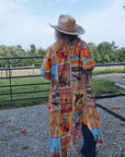 Baha Ranch Vintage Rodeo Poster Button-Up Long Sleeve Shirt Duster Dress