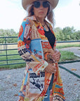 Baha Ranch Vintage Rodeo Poster Button-Up Long Sleeve Shirt Duster Dress