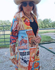 Baha Ranch Vintage Rodeo Poster Button-Up Long Sleeve Shirt Duster Dress