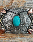 Antique Silver & Copper Turquoise Concho W115L 1.75"