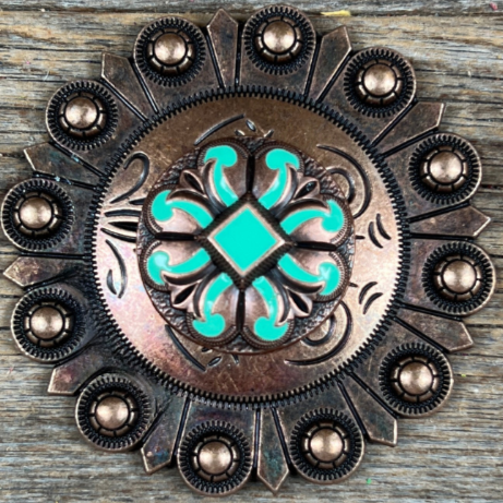 Copper Turquoise Fleur De Lis Western Concho W120