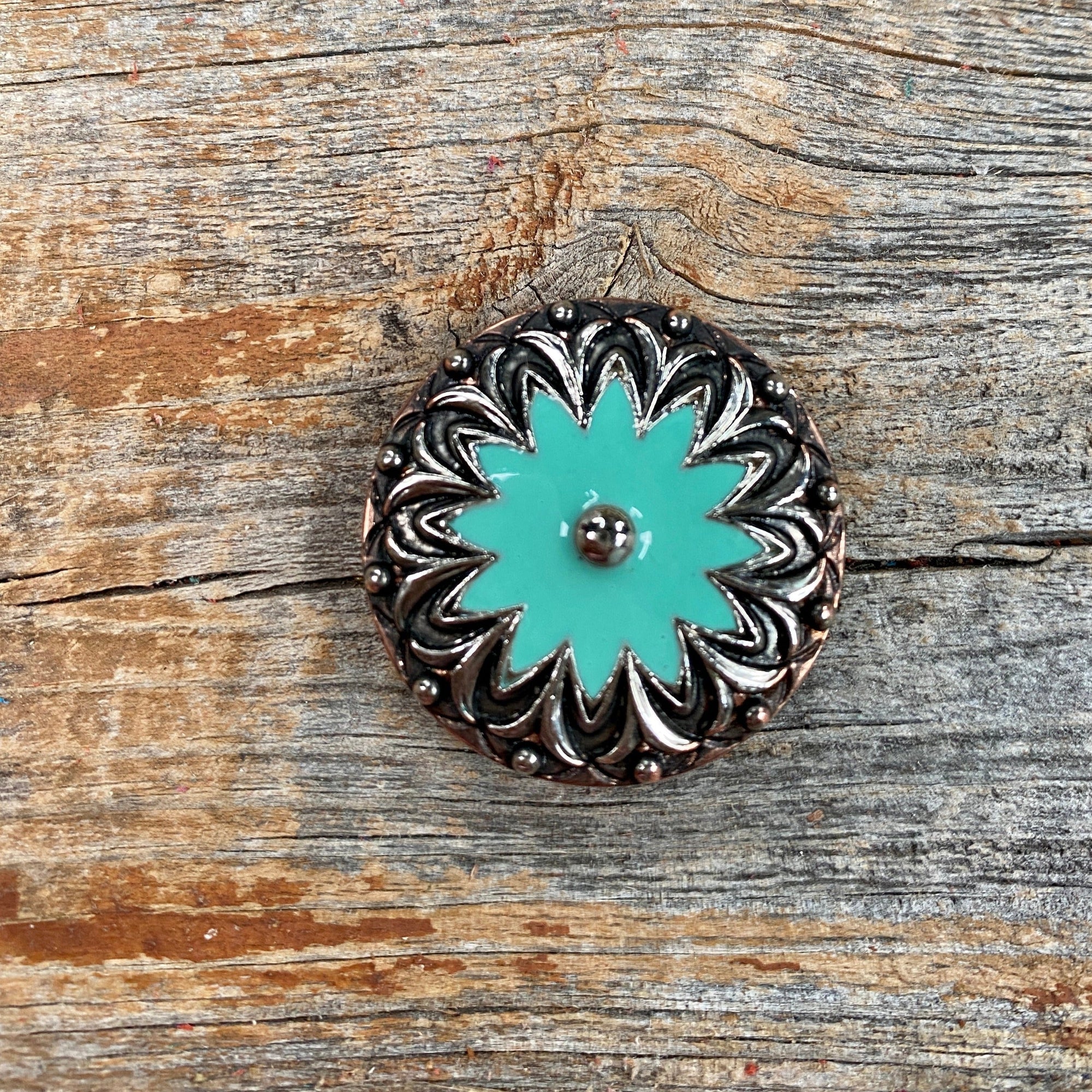 Copper &amp; Antique Silver Turquoise Flower Western Concho W122
