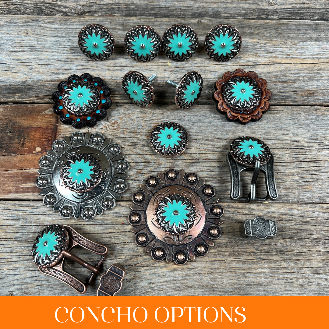 Copper &amp; Antique Silver Turquoise Flower Western Concho W122