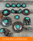 Copper & Antique Silver Turquoise Flower Western Concho W122