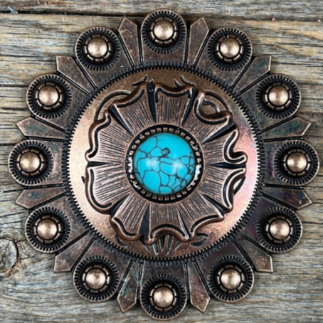 Copper Turquoise Round Western Concho W128