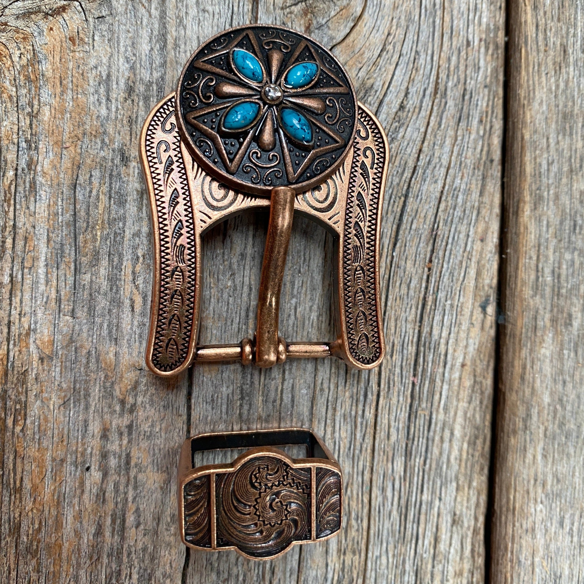 Copper Turquoise &amp; Clear Crystal Western Concho W138