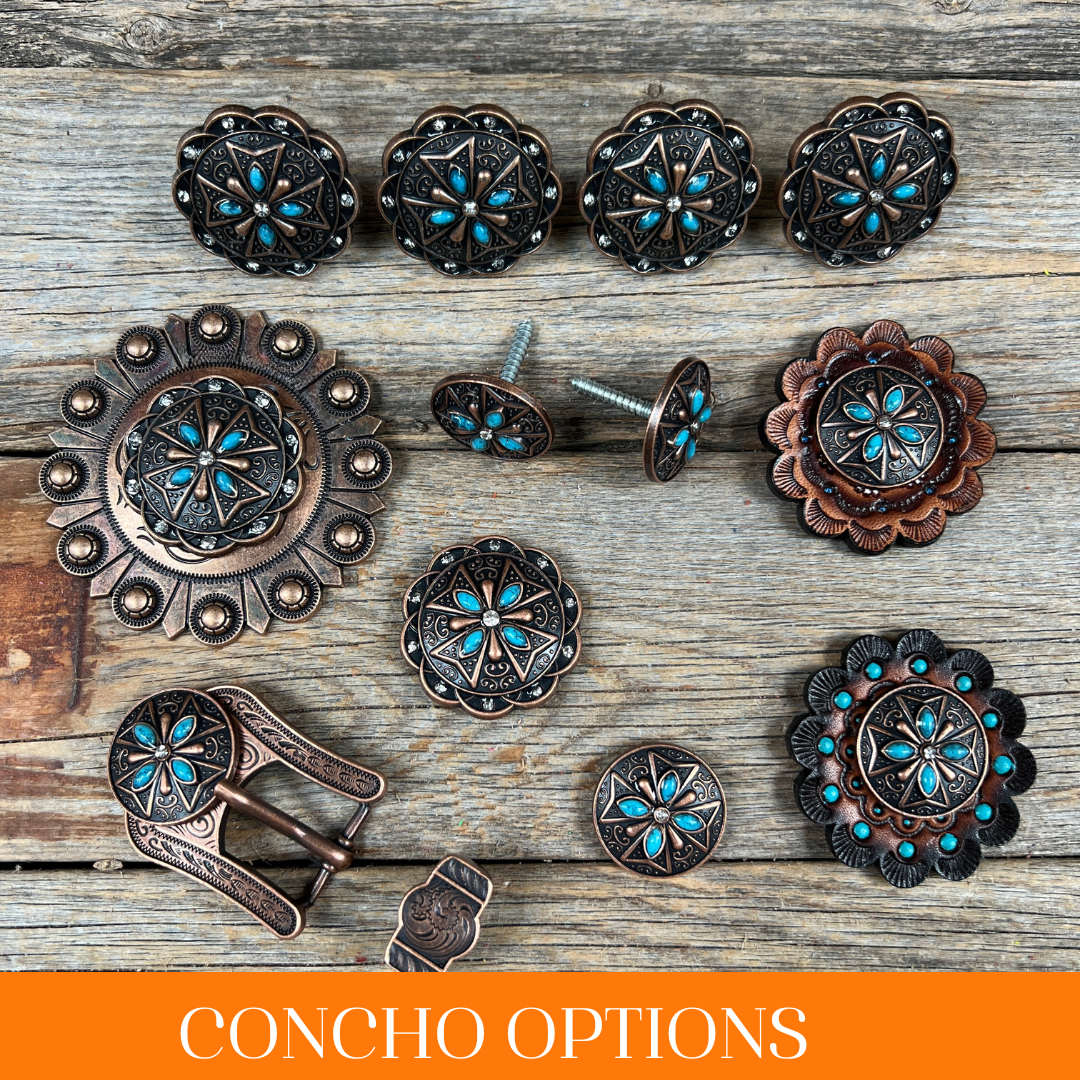 Copper Turquoise &amp; Clear Crystal Western Concho W138