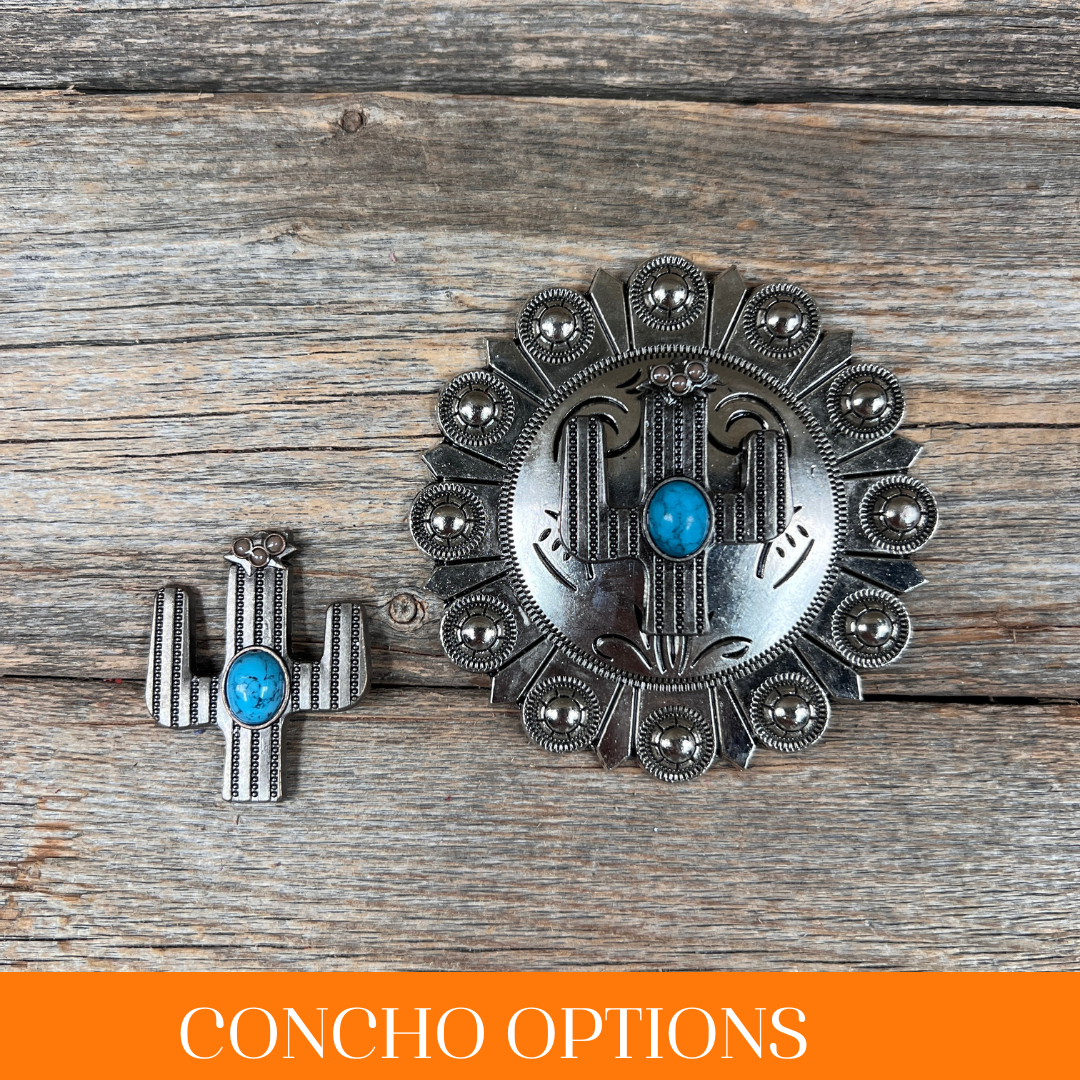 Antique Silver Turquoise Cactus Concho W178