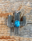 Antique Silver Turquoise Cactus Concho W178