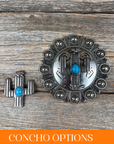 Antique Silver Turquoise Cactus Concho W178