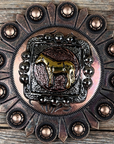 Antique Silver Square Concho with Gold Horse Western Concho W186