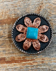 Copper Turquoise Sunflower Western Concho W188