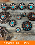 Copper Turquoise Sunflower Western Concho W188