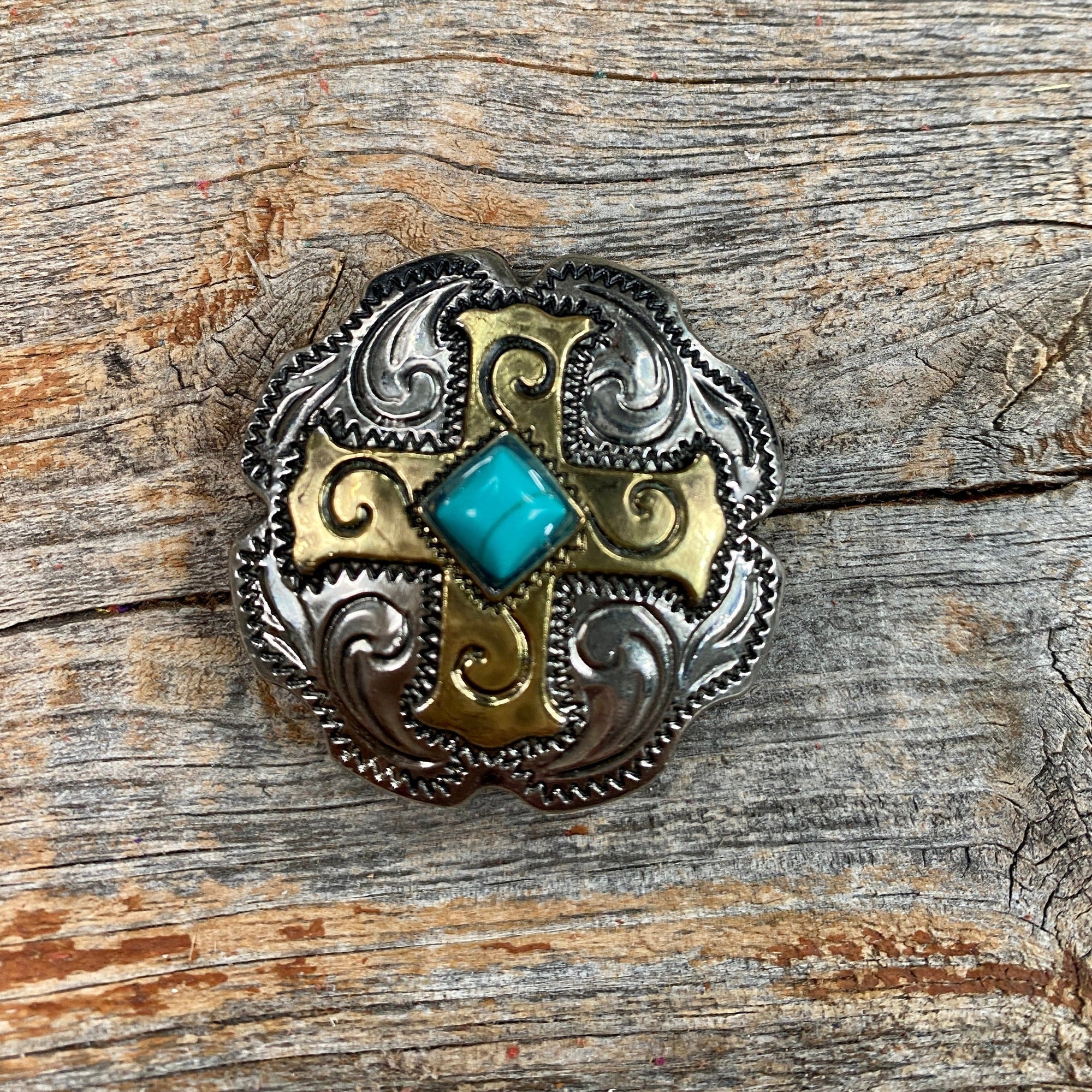 Antique Silver &amp; Gold Western Concho W189