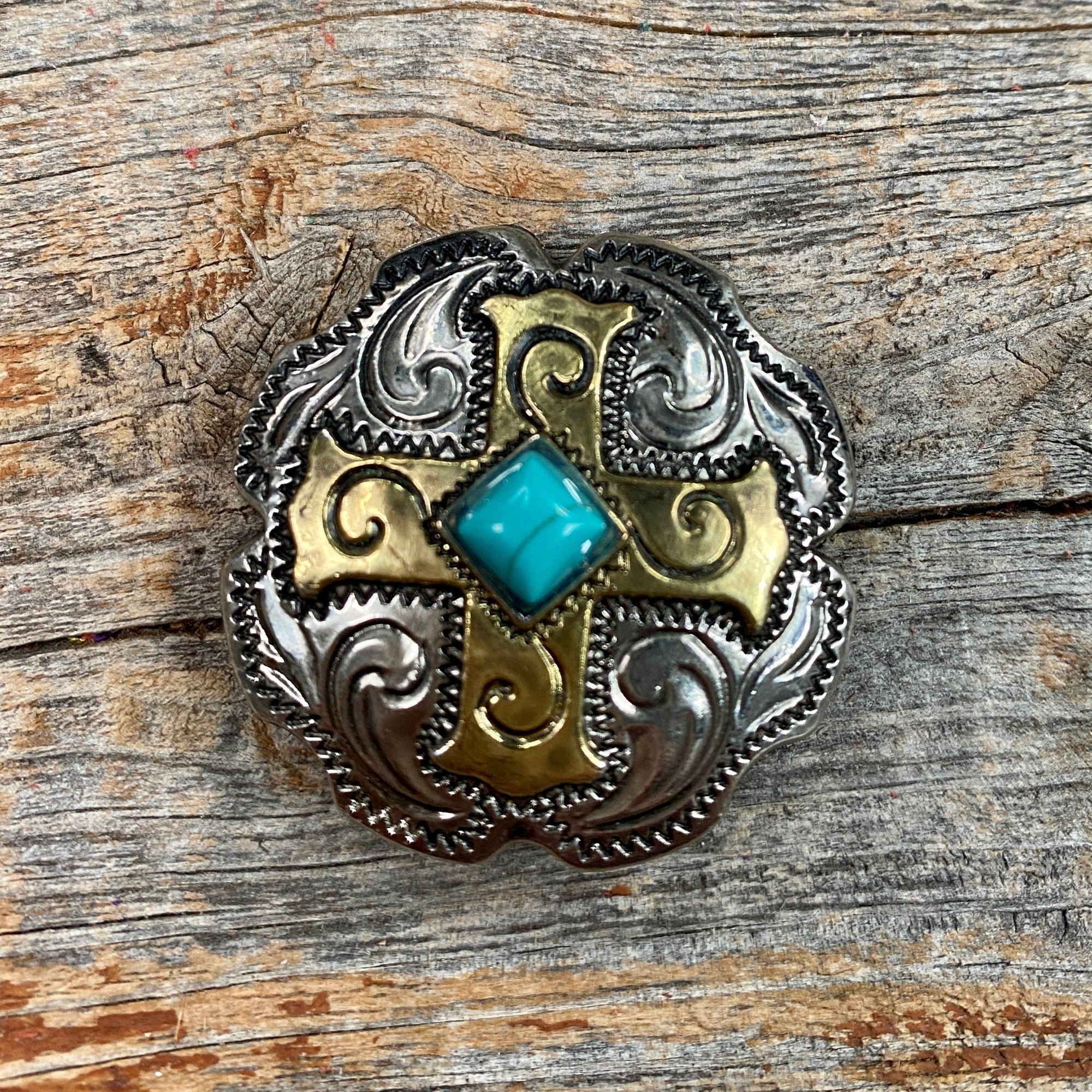 Antique Silver &amp; Gold Western Concho W189