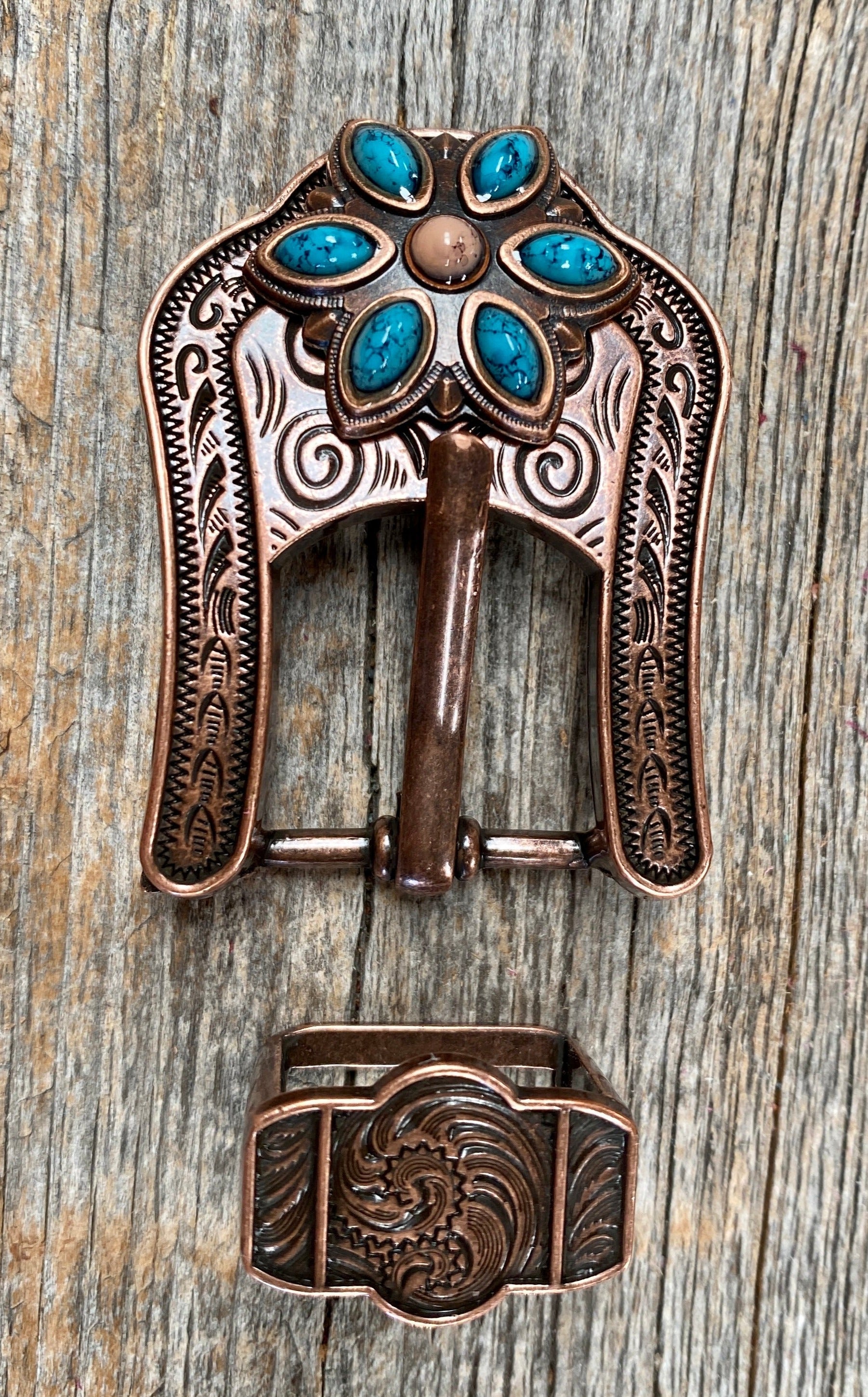 Copper Turquoise Flower Concho Buckle Adapter W207COBA