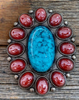 Large Turquoise and Garnet Western Concho W213