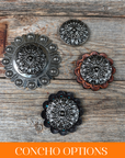 Antique Silver Floral Pinwheel Western Concho W227
