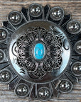 Antique Silver Filigree Floral Turquoise Western Concho W234