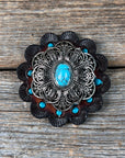 Antique Silver Filigree Floral Turquoise Western Concho W234