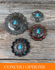 Antique Silver Filigree Floral Turquoise Western Concho W234