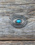 Antique Silver Oval Floral Turquoise Western Concho W237