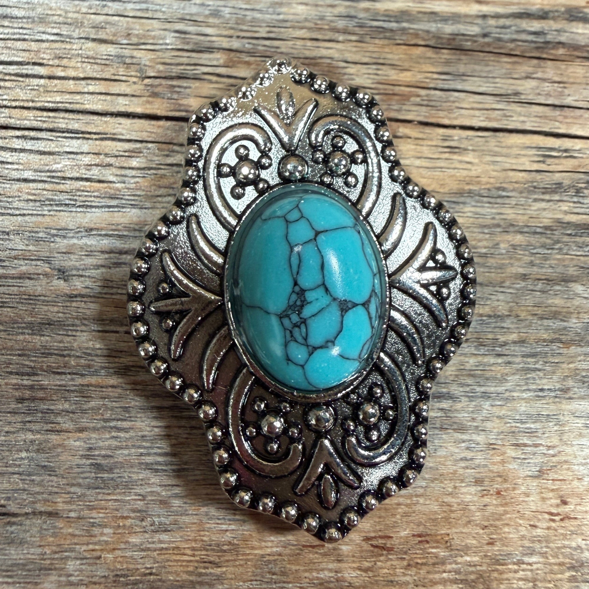 Antique Silver Shield with Turquoise Stone Western Concho W252L
