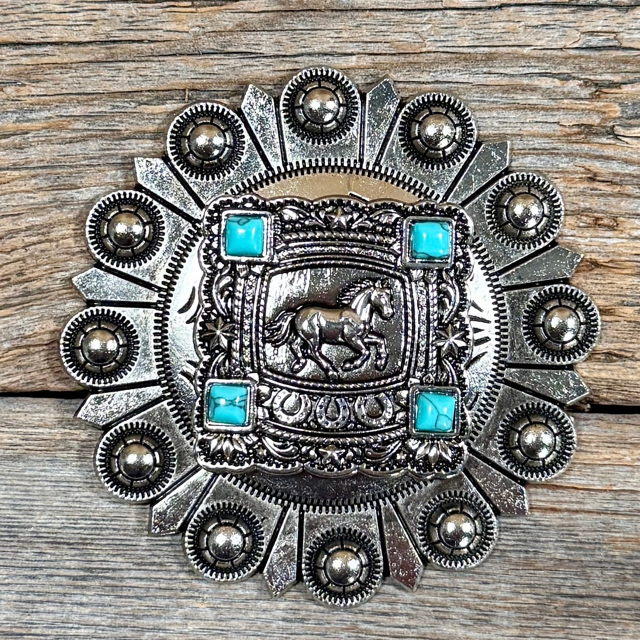 Antique Silver Horse &amp; Turquoise Square Berry Jacket 