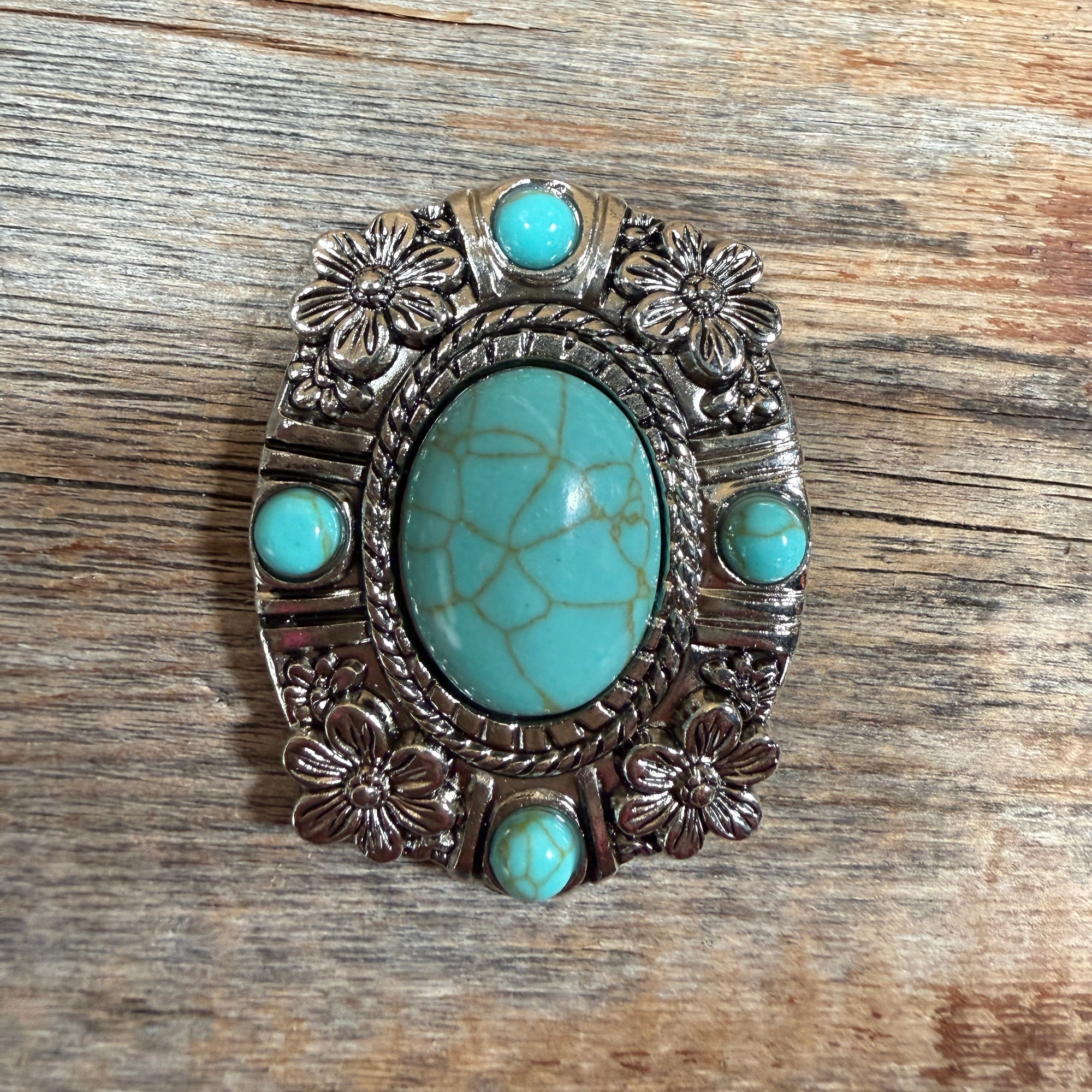 Antique Silver Floral &amp; Turquoise Western Concho W260L