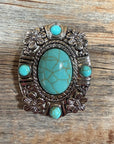 Antique Silver Floral & Turquoise Western Concho W260L