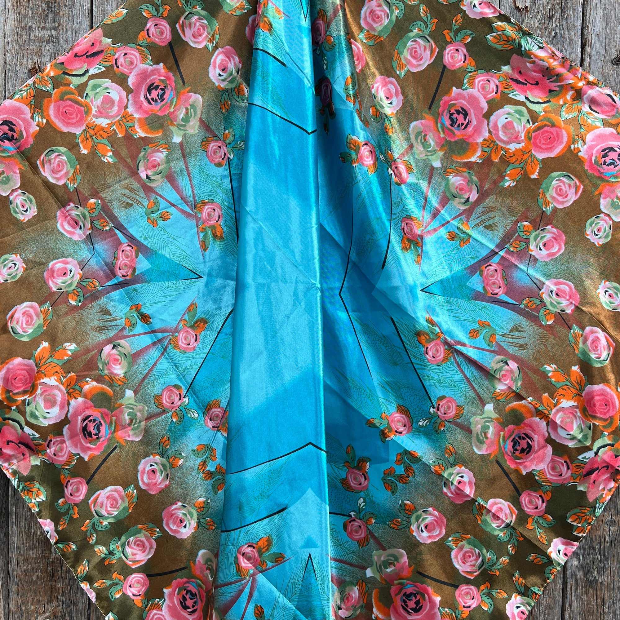 35X35" Blue and Pink Roses Paisley Wild Rag / Scarf -W222L Slide WRC1005A