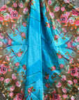 35X35" Blue and Pink Roses Paisley Wild Rag / Scarf -W222L Slide WRC1005A