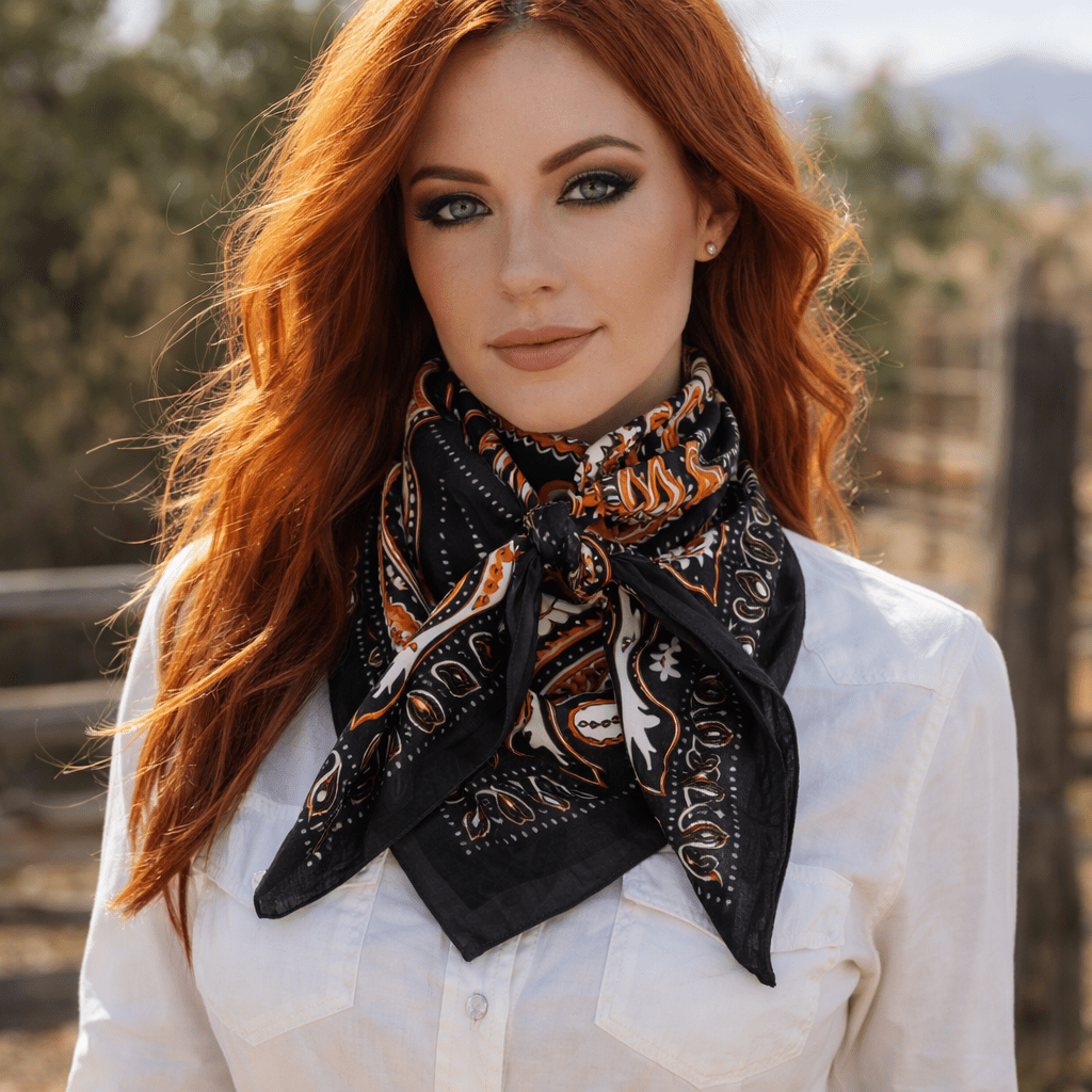 35X35" Black and Orange Floral Wild Rag / Scarf WR1012