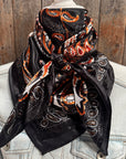 35X35" Black and Orange Floral Wild Rag / Scarf WR1012