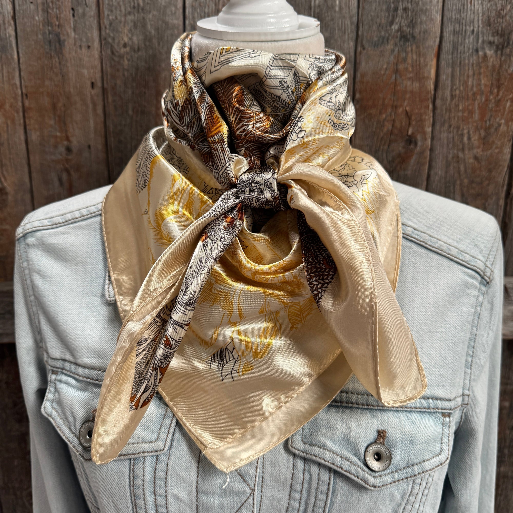 35X35" Brown and Tan Leaf Wild Rag / Scarf WR1032