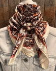 35X35" Cream and Rust Floral Wild Rag / Scarf WR1034