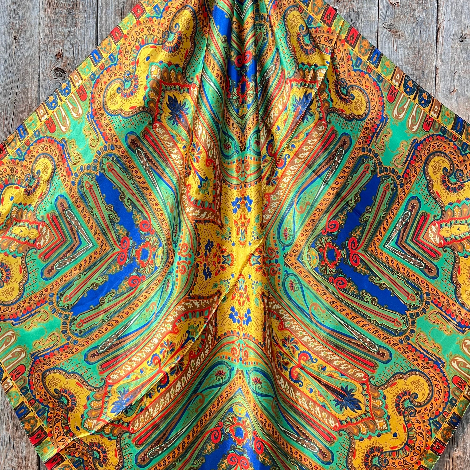 35X35" Multi-Colored Paisley Wild Rag / Scarf Copper Fire Opal, Teal &amp; AB Slide WRC134B