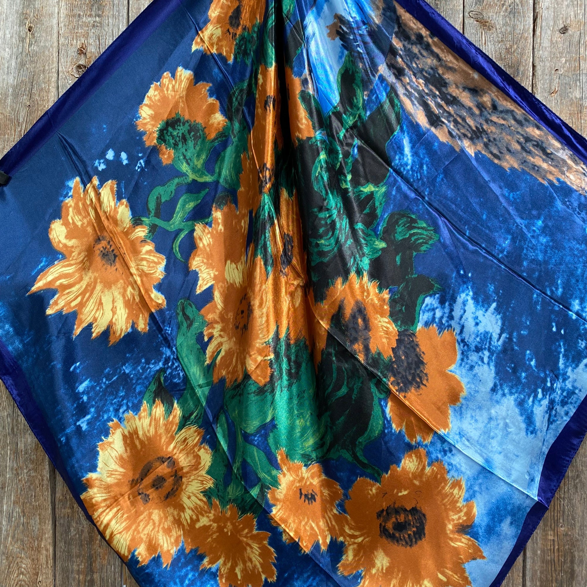 35X35" Blue Painted Sunflowers Wild Rag / Scarf -W120L WRC2101A