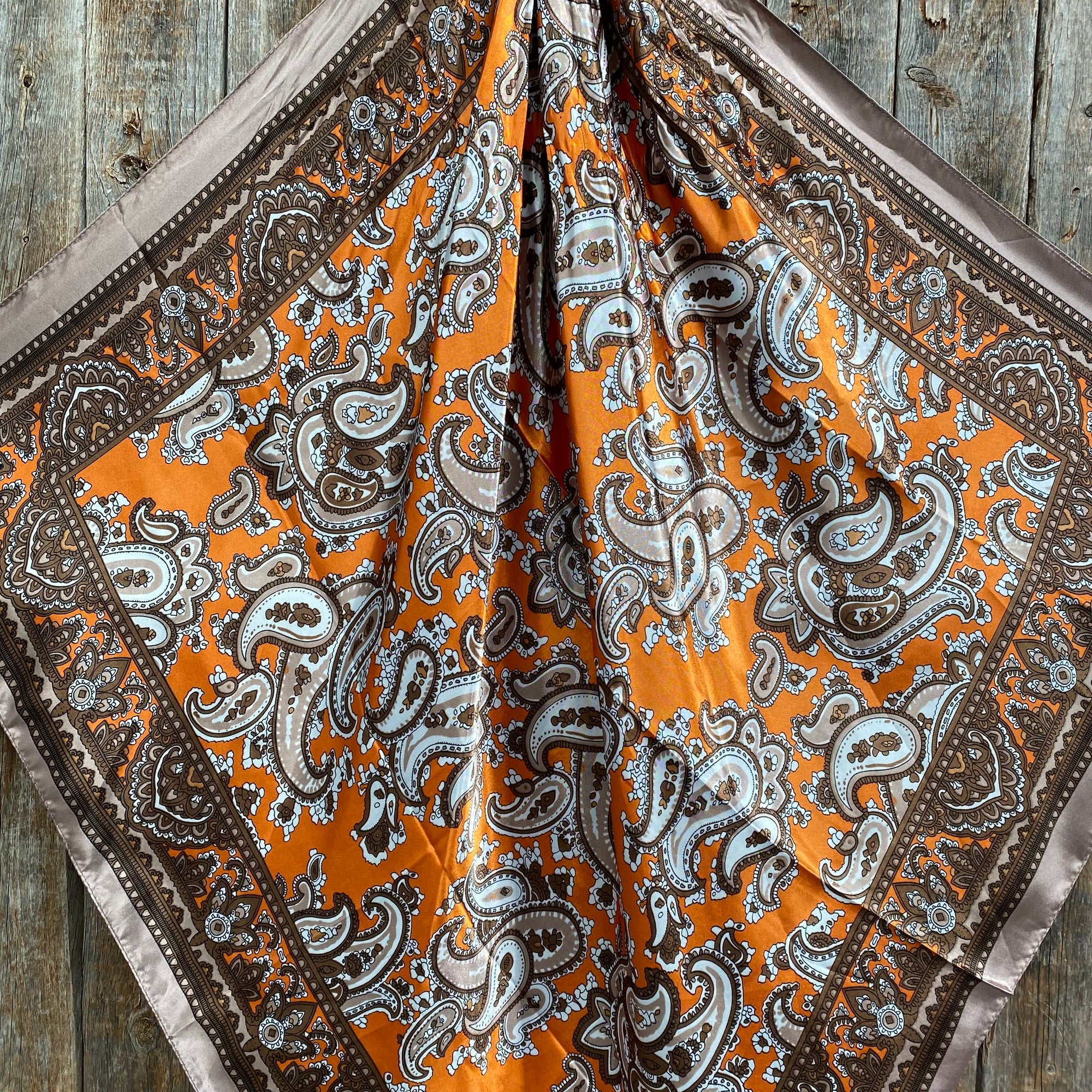 35X35" Orange and Tan Paisley Wild Rag / Scarf WR2142