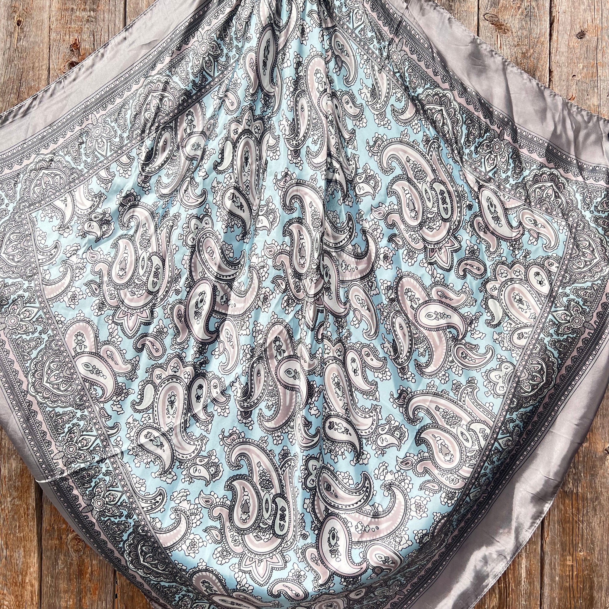 35X35"  Grey &amp; Turquoise Paisley Wild Rag / Scarf WR2144