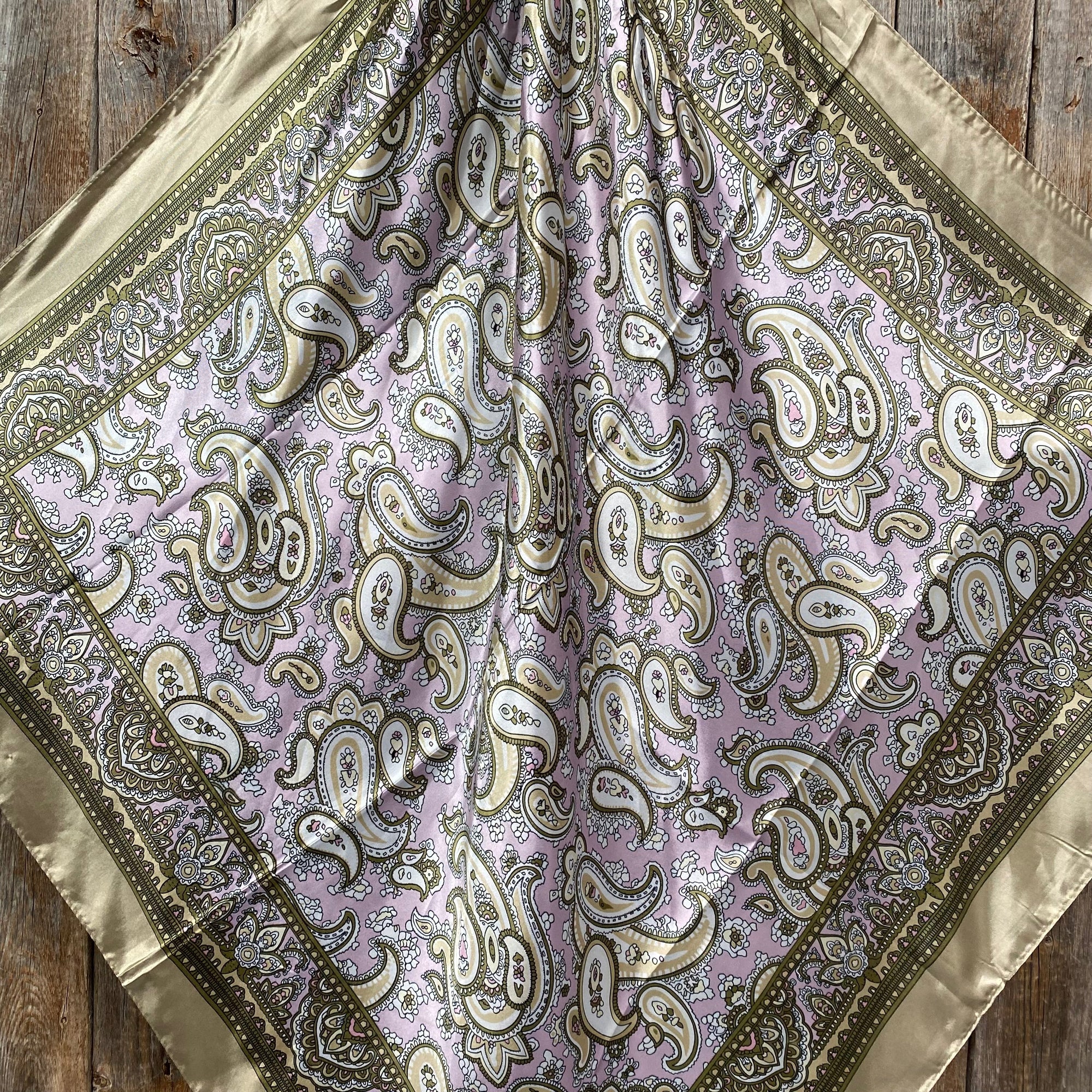 35X35" Tan &amp; Pink Paisley Wild Rag / Scarf -W111L Slide WRC2145B