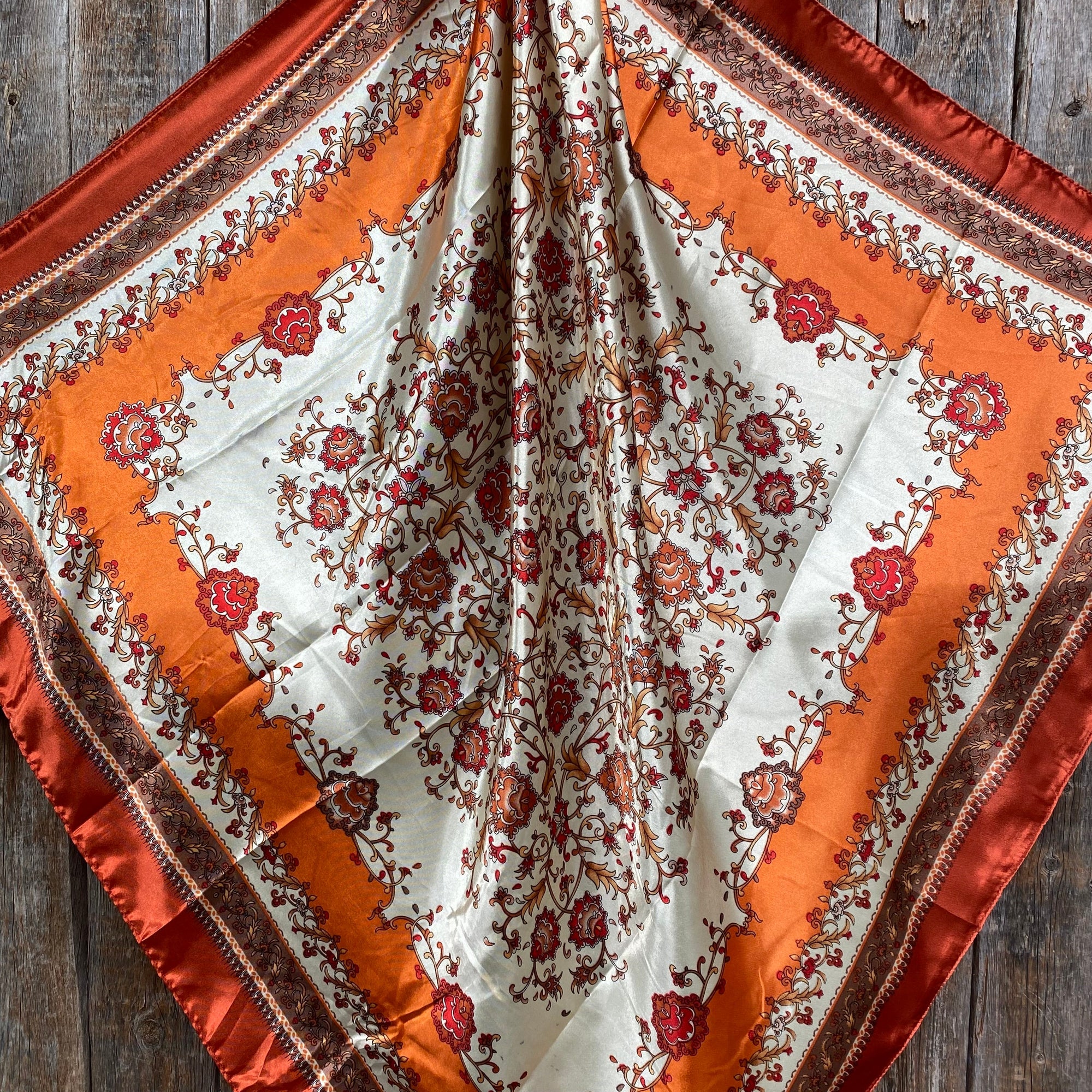 35X35"  Burnt Orange &amp; Tan Wild Rag / Scarf WR2179