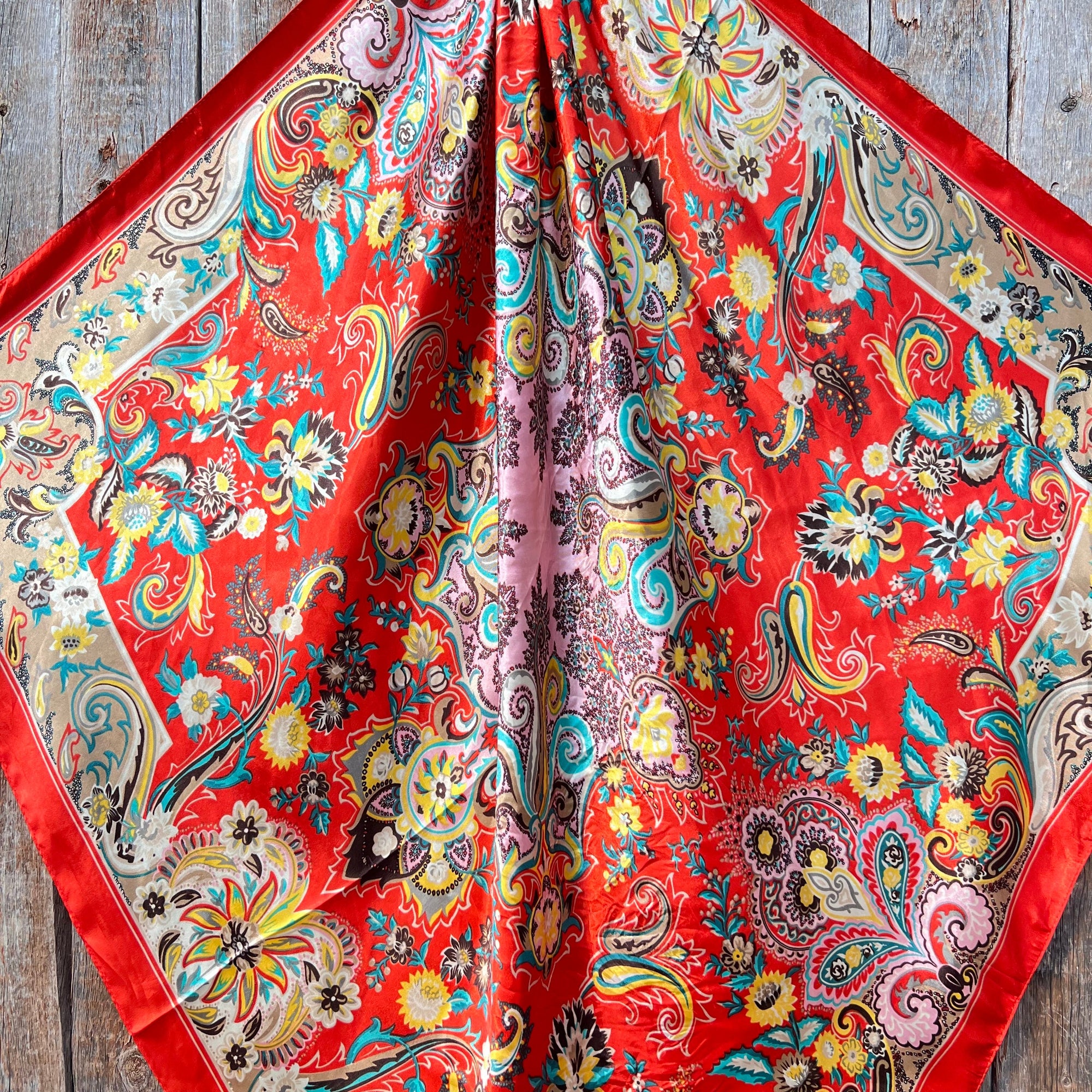 35X35" That So 70's Wild Rag / Scarf - Copper Fire Opal, Teal, &amp; AB Slide WRC231A