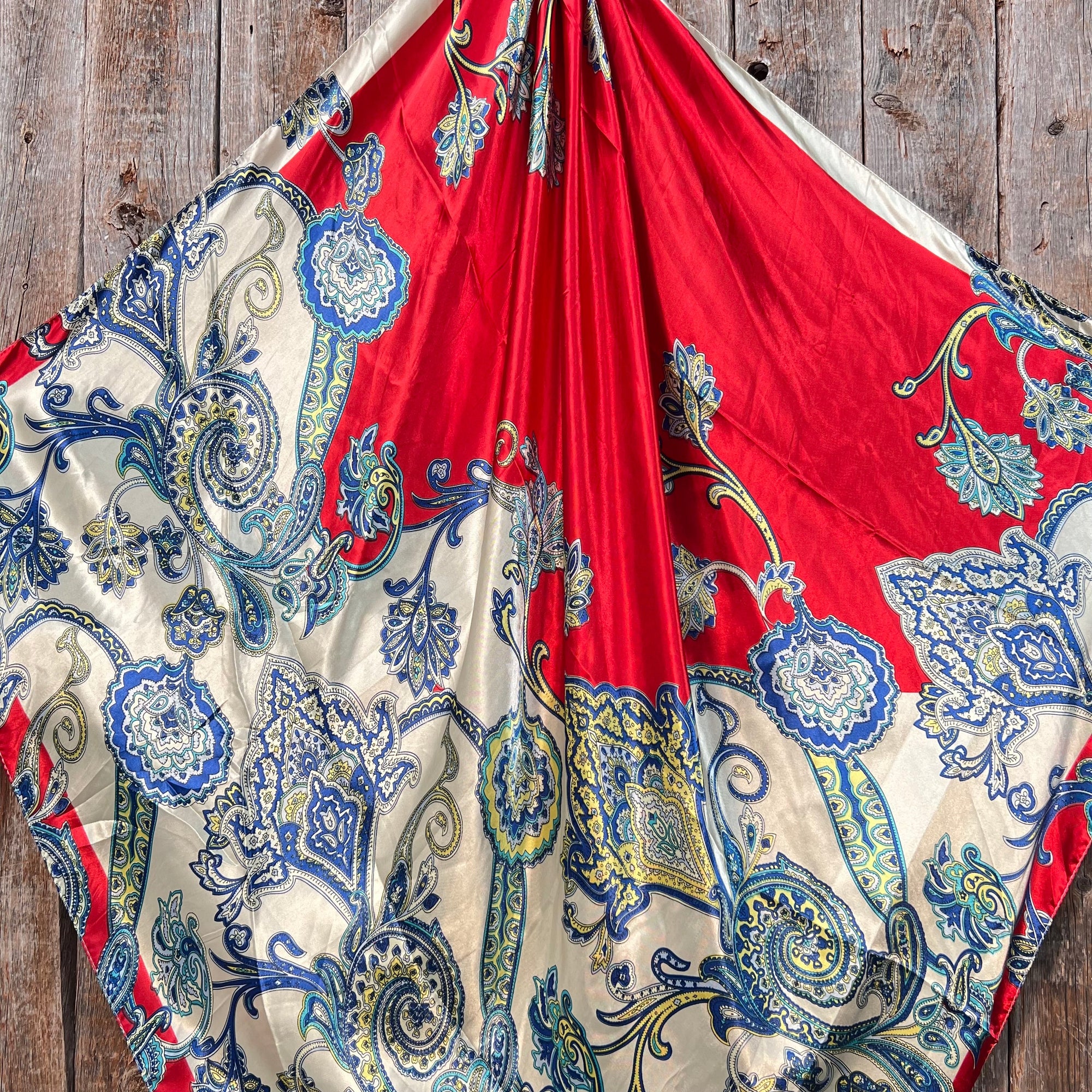 35X35" Red &amp; Navy Paisley Wild Rag / Scarf - Bright Ruby &amp; AB Slide WRC300A