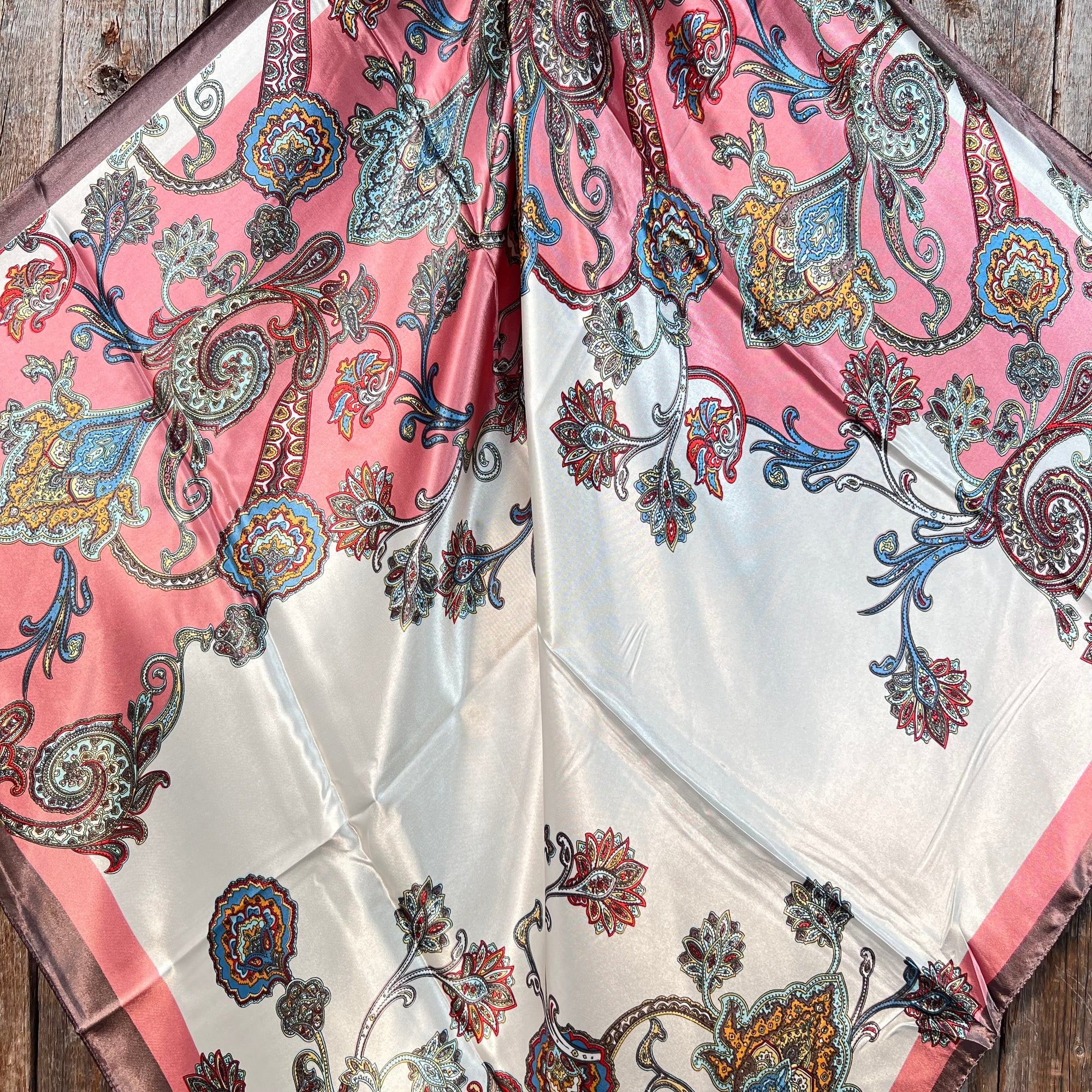 35X35" Pink &amp; Brown Paisley Wild Rag / Scarf WR301
