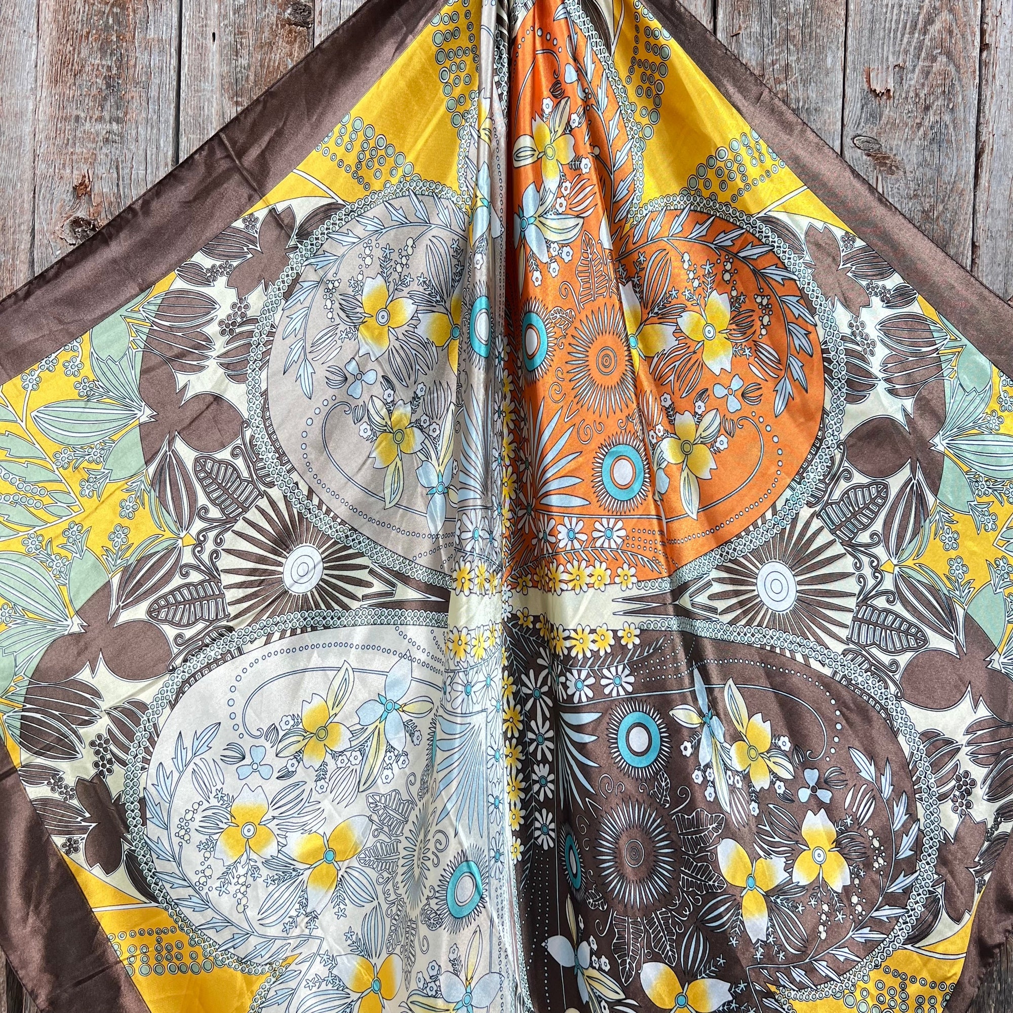 35X35"  Yellow &amp; Brown Floral Wild Rag / Scarf WR3122