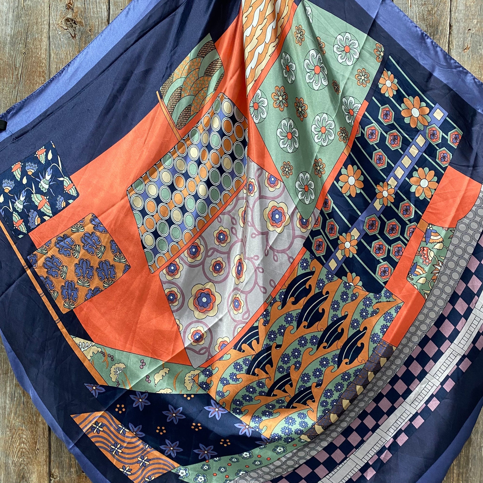 35X35"  Blue &amp; Orange Wild Rag / Scarf WR3161
