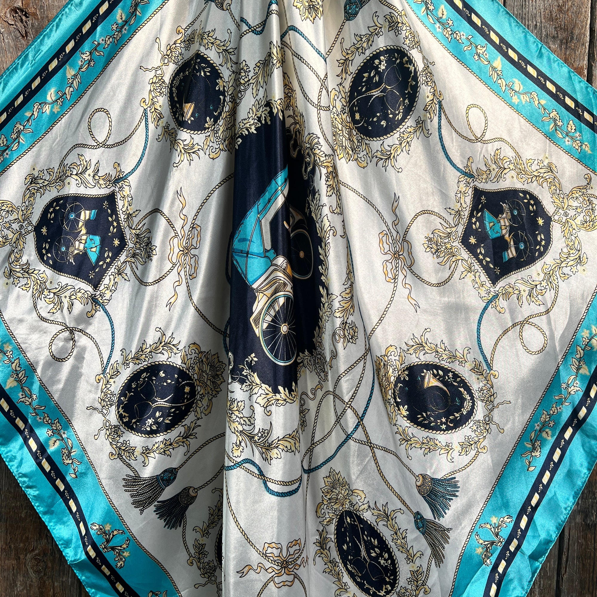 35X35" Ornate Turquoise Wild Rag / Scarf - W141L Slide WRC326C